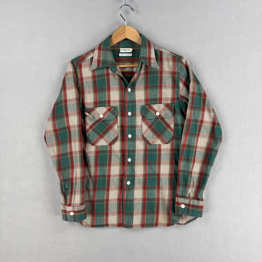 Heller's Cafe Shirt Mens 40 Green Red Plaid Flannel Long Sleeve Button Up Japan